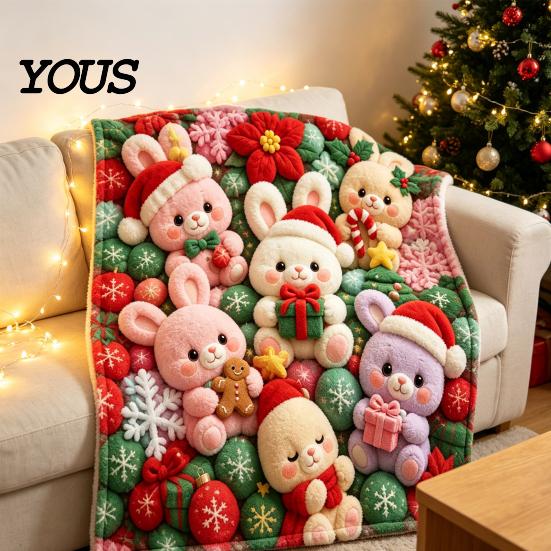 Soft Texture Blanket for Couch Teddy Bear Floral Print Blanket, Super Plush Throw Cute Bunny Rabbit Decorative Puppy Pattern, Cozy Flannel Bedroom