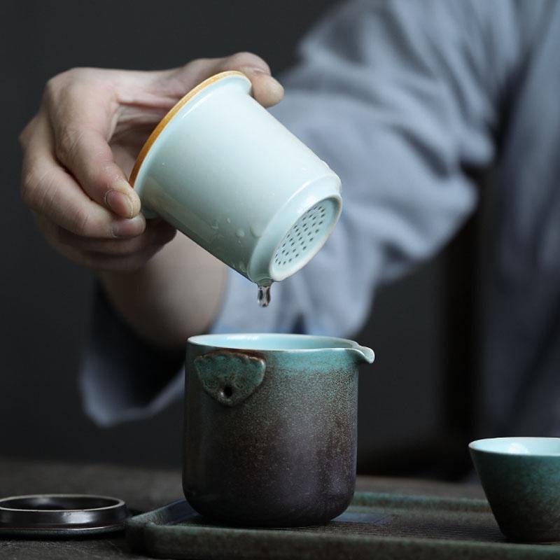 Ceramic Tea Set Portable Bag Simple Filter Separation Quick Tea Cup One Pot Two Cups