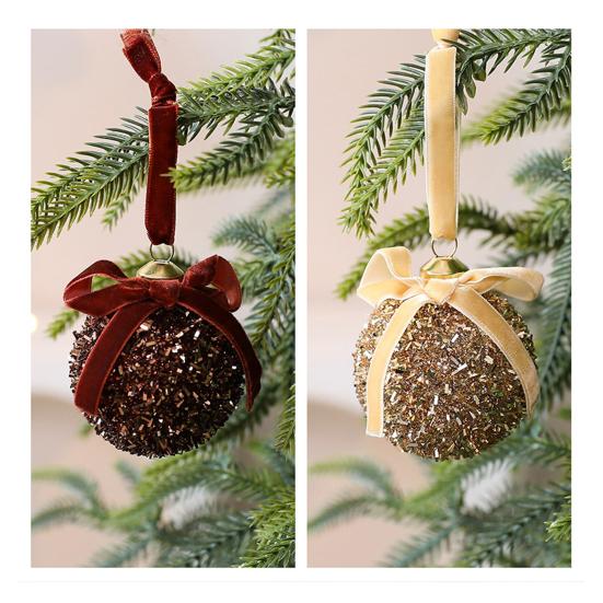 Glitter Christmas Balls Ornament Sparkly Shatterproof Tinsel Balls with Bow Sequin Hanging Ball Xmas Tree Decoration for Xmas Wedding Indoor