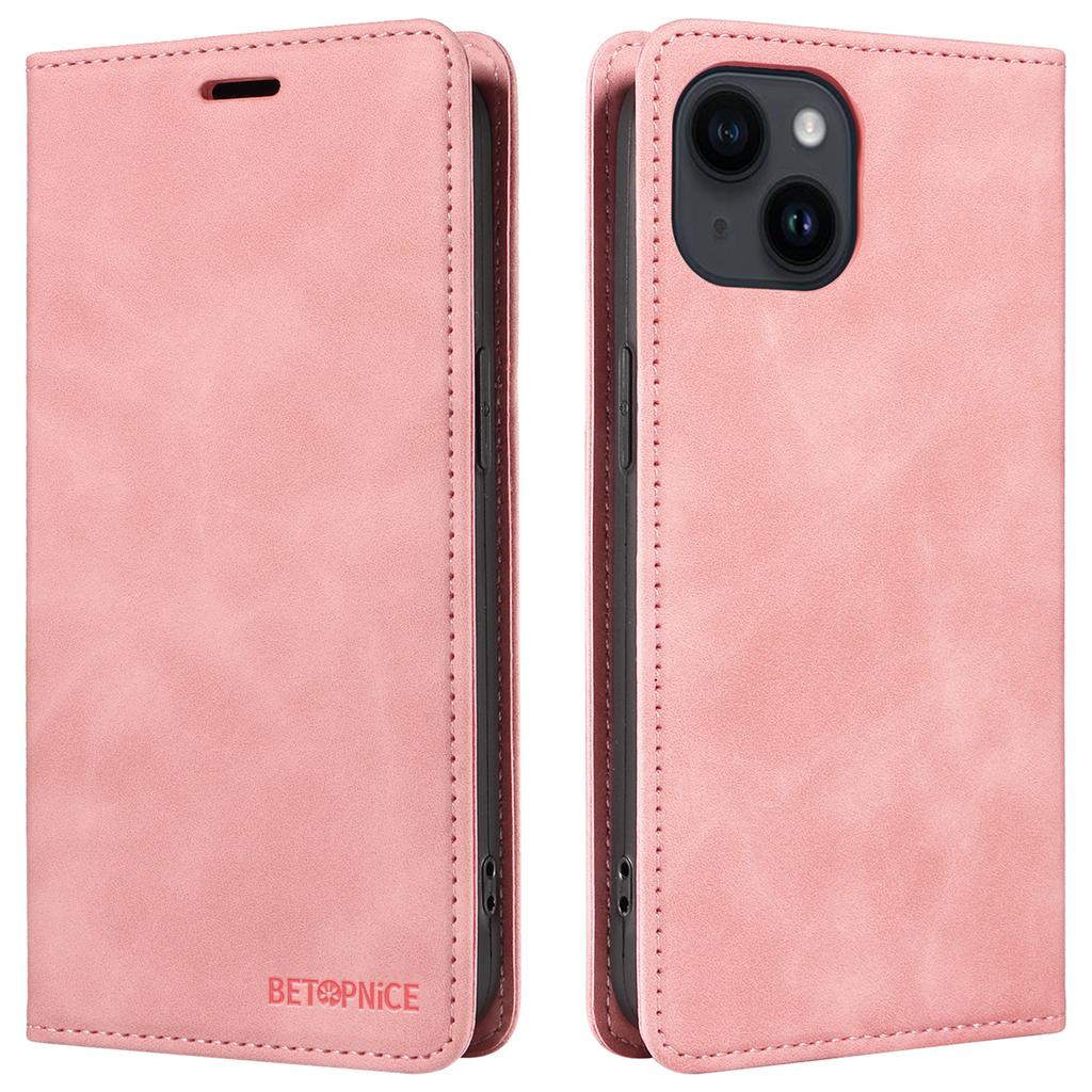 BETOPNICE 003 Do iPhone'a 15 W pełni owinięte etui z PU z blokadą RFID, portfelem i podstawką