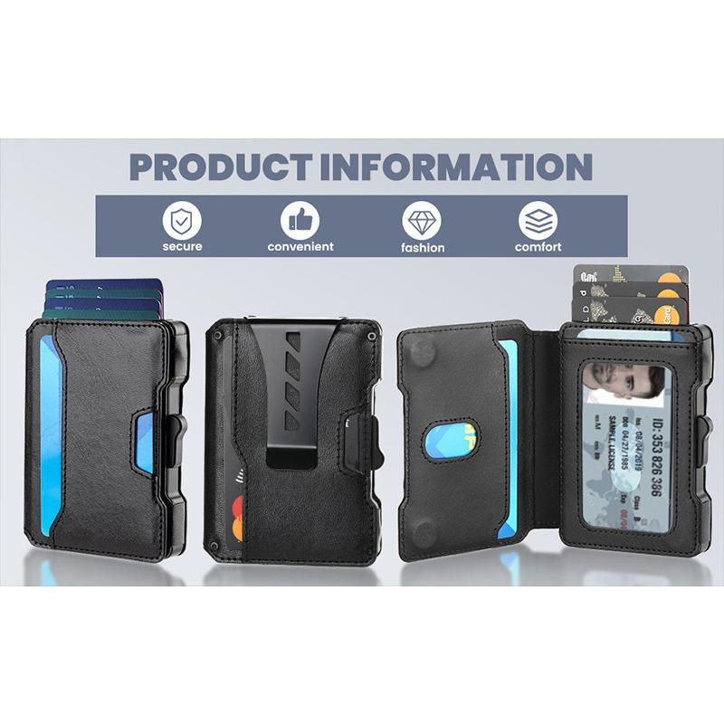 Popular One-click Elastic Card, Metal Leather Card Bag, RFID Anti-theft Brush Function, Multi-card Men's Wallet