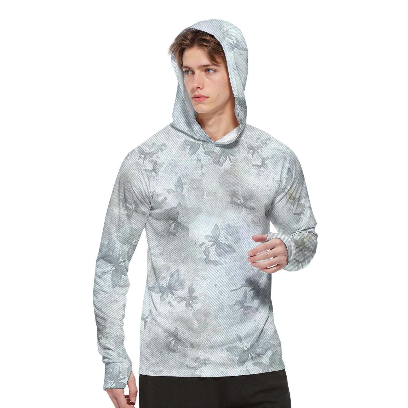 

Мужская модная рубашка с длинным рукавом с принтом и капюшоном SPF/UV XXL