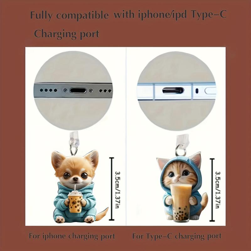 Cute 2D Cat Phone Anti Dust Cap Charge Port Plug For IPhone Type C Dust Protection Stopper Accessorie