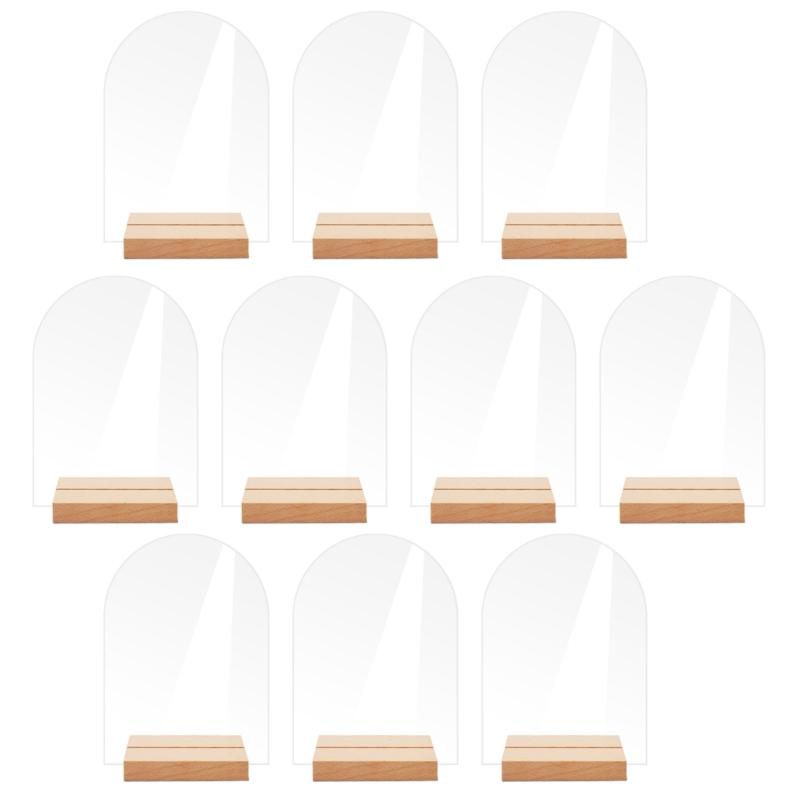 10pcs Blank Clear Table Number Signs Acrylic Display Stand with Wooden Base Place Card Holder for Wedding Party Table