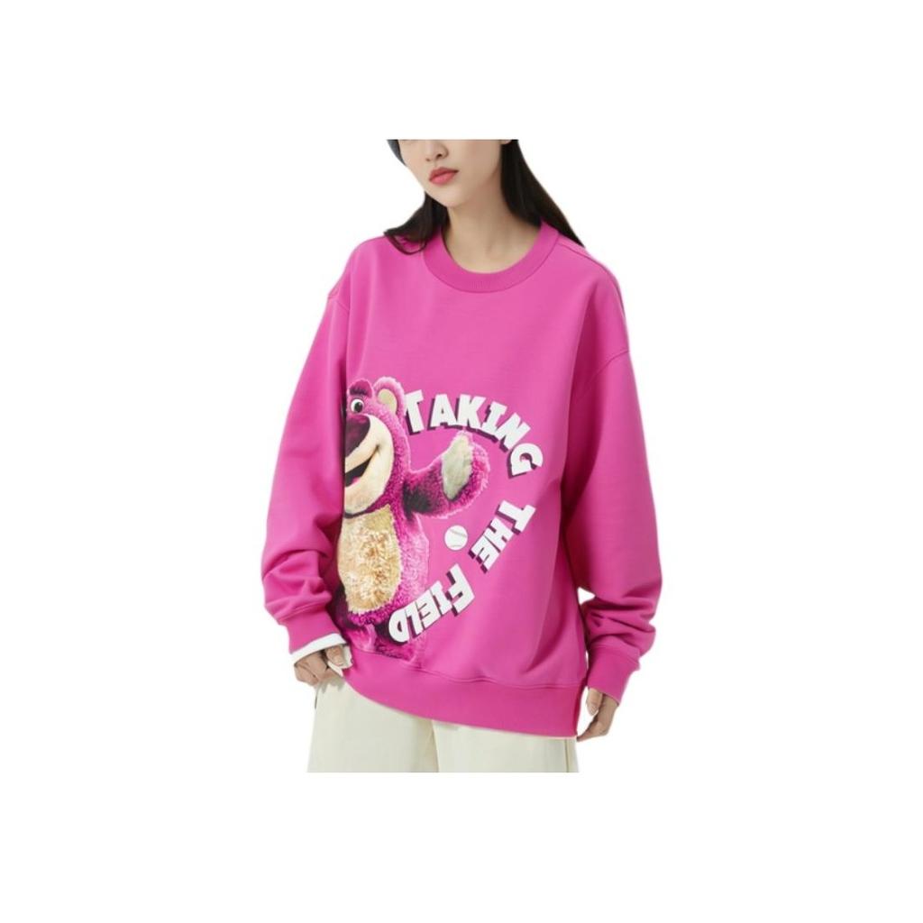 Li Ning X Disney Collaboration Pixar Strawberry Bear Series Cartoon Letter Round Neck Comfortable Breathable Fleece Warm Sweatshirt AWDU432-1