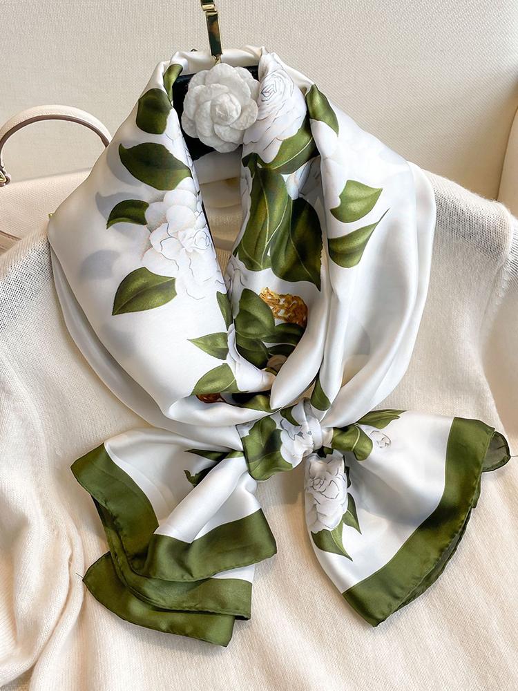 Fashion Elegant Women Silk Scarf Beach Wrap Shawl Vintage Satin Floral Print Sunscreen Bandana Hijab Mujer Scarve Foulard Pareo