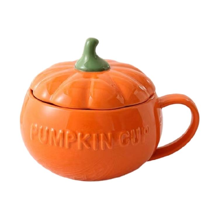 Ceramic Pumpkin Shape Mug With Lid Coffee Cup Halloween Dinnerware Perfect For Autumn Drink Decoration