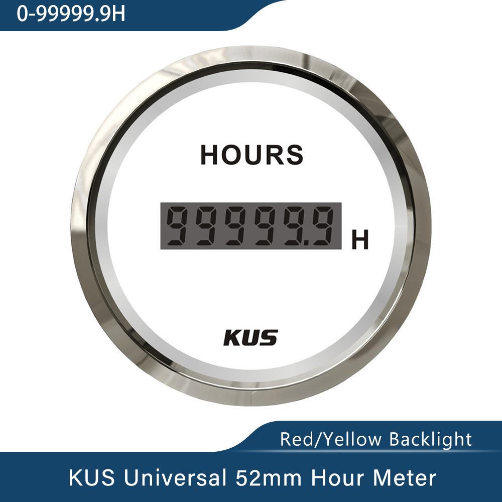 KUS 52mm 2" Engine Hour Meter Gauge with Backlight 12V 24V 99999.9h