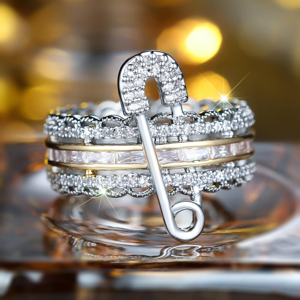Delicate White Zircon Paper Clip Style Silver Color Ring for Women Unique Party Ring Fine Jewelry Gift