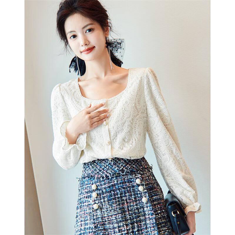 Demana Women s Elegant Embroidered Square Collar Blouse M