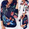 Fashion Womenswear Plus Size Flower Leaves Print Sports Women Long Sleeve Baseball Jacket Zip Coat