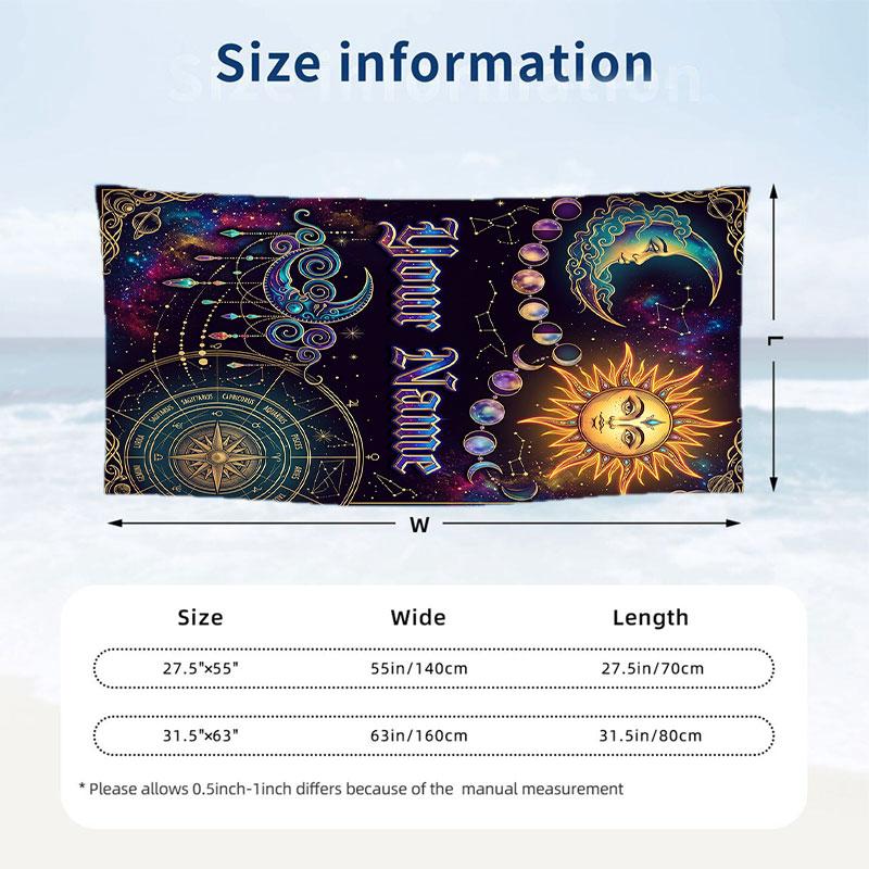 Celestial Dreams Stars Theme Quick Dry Beach Towel Custom Name Text Print Large Sand Resistant Towel Beach Vacation