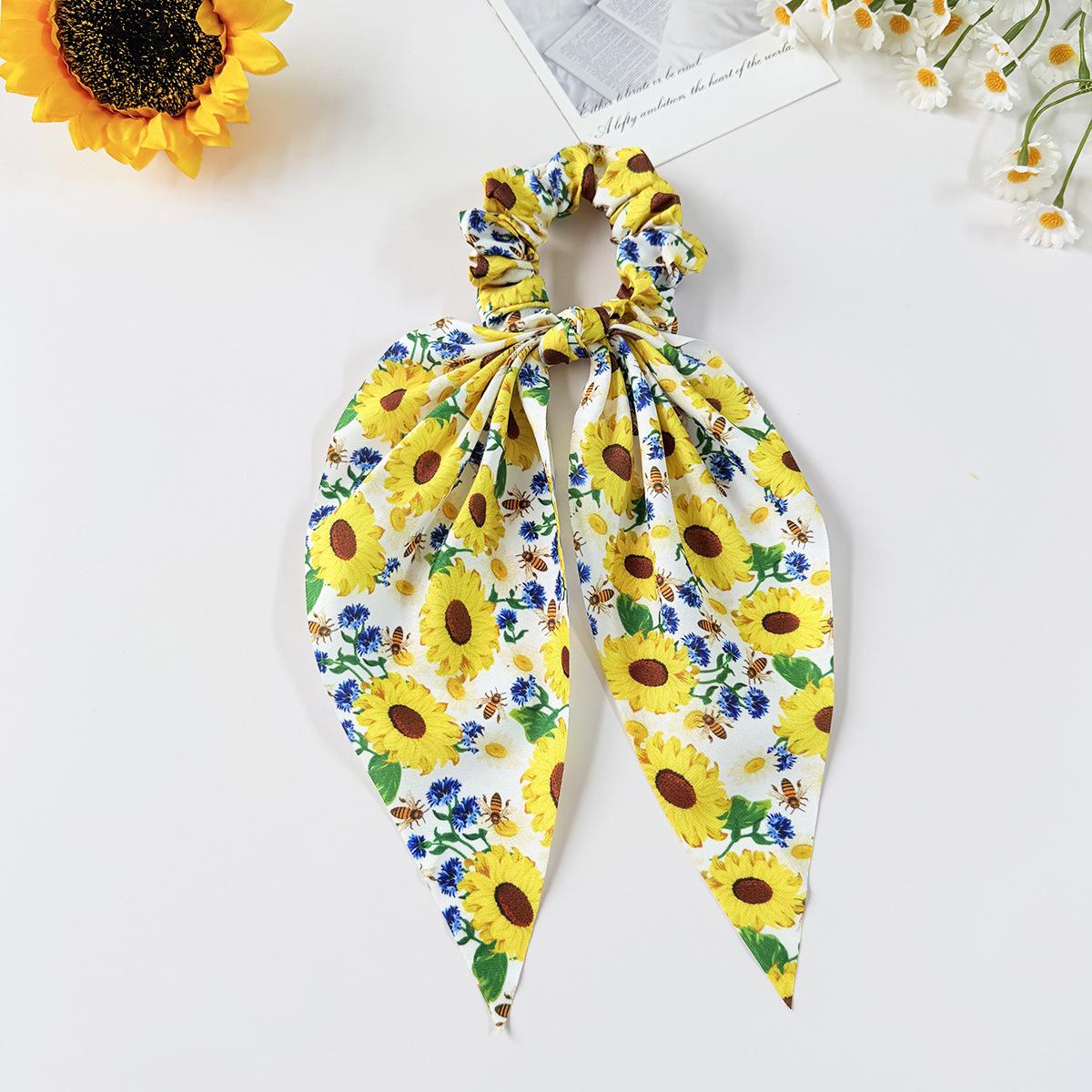 Заколка-резинка для волос с принтом ромашки и подсолнуха - Универсальный большой аксессуар-лента для хвоста