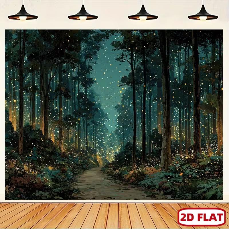 2D Enchanted Night Forest Backdrop Photography Background Banner