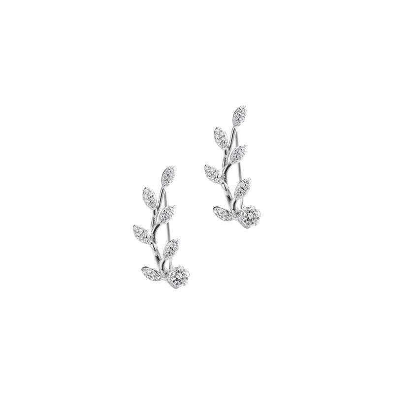 Banyan Tree S925 Silver Olive Branch Leaf Zircon Ear Hooks - Cold Style Summer Earrings for Women