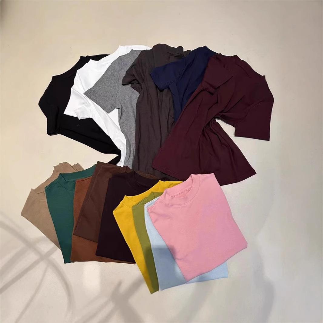 

2025 Early Spring Round Neck Solid Color Slim-Fit Cotton Women s Short Sleeve Top 4XL