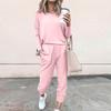Sets For Women 2 Piece Round Neck Long Sleeve Shirts Colid Sweatpants Pocket Sets