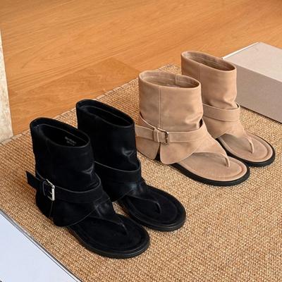 Summer Pinch Foot Cool Boots Women's Retro Sleeve Shoes Design Sense Belt Buckle Spice Girl Pant Tube Boots