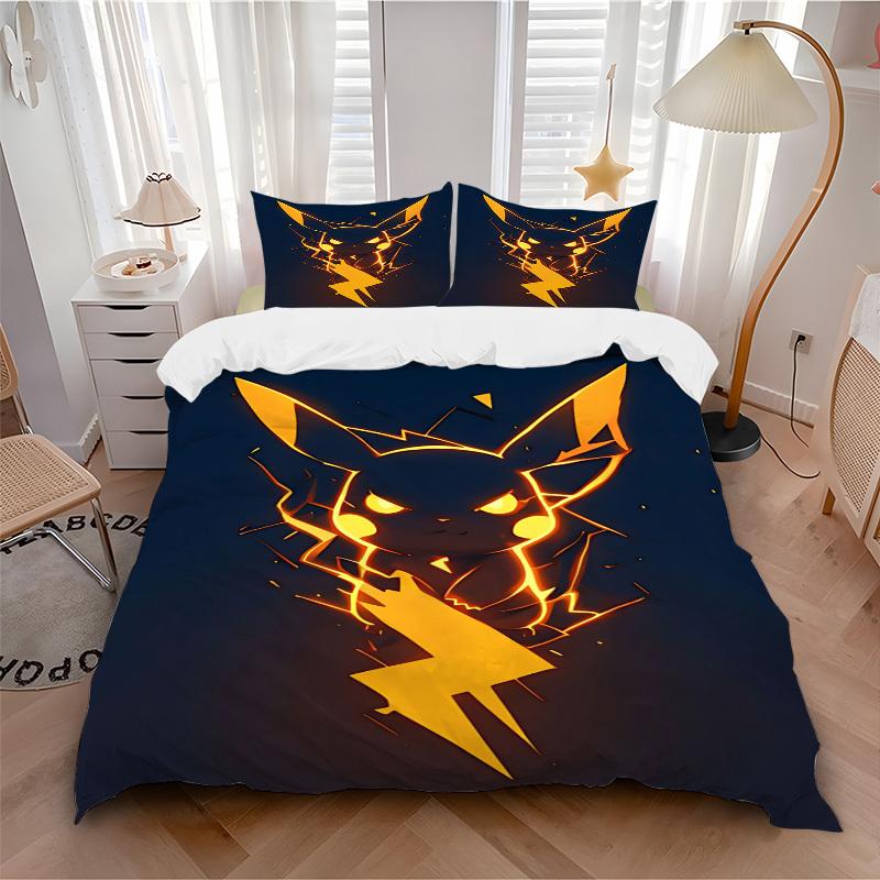 

3pcs bedding set Pikachu Electric Includes 1 Comforter + 2 Pillowcases, Without Pillow Inserts, Soft Comfortable, Lightweight Breathable, Pr 135x200cm