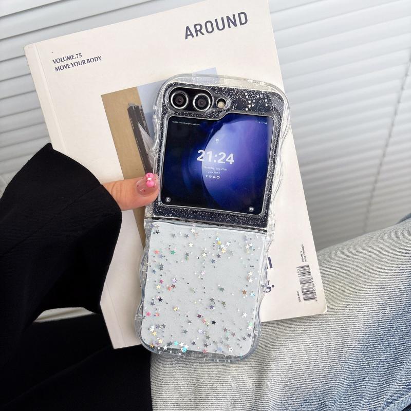

Для Samsung Galaxy Z Flip 7 6 5 Flip 4 3 6 Модный Чехол для Телефона с Блестками и Прозрачной Волнообразной Рамкой Мягкий Ударопрочный Ультратонкий Чехол Galaxy Z Flip7