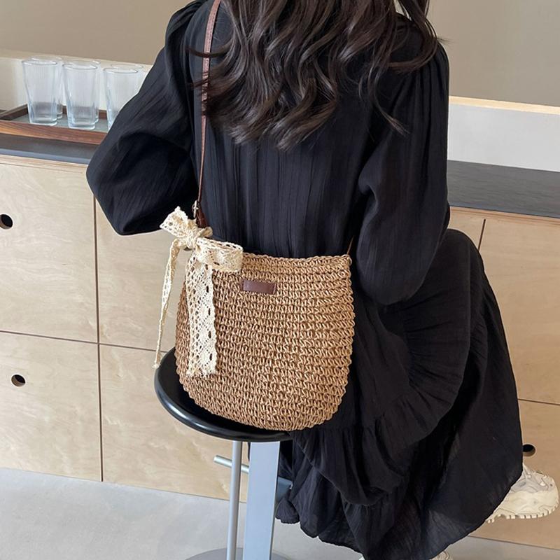Yogodlns Ladies Fashion Summer Straw Crossbody Bag Women Beach Holiday Shopping Woven Shoulder Handbag Purses