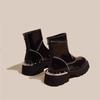 Dicke Sohle Martin Boots Damen Neue Britische Stil Quadratische Spitze Chelsea Boots Retro Metall Funktioneller Stil Kurze Stiefel