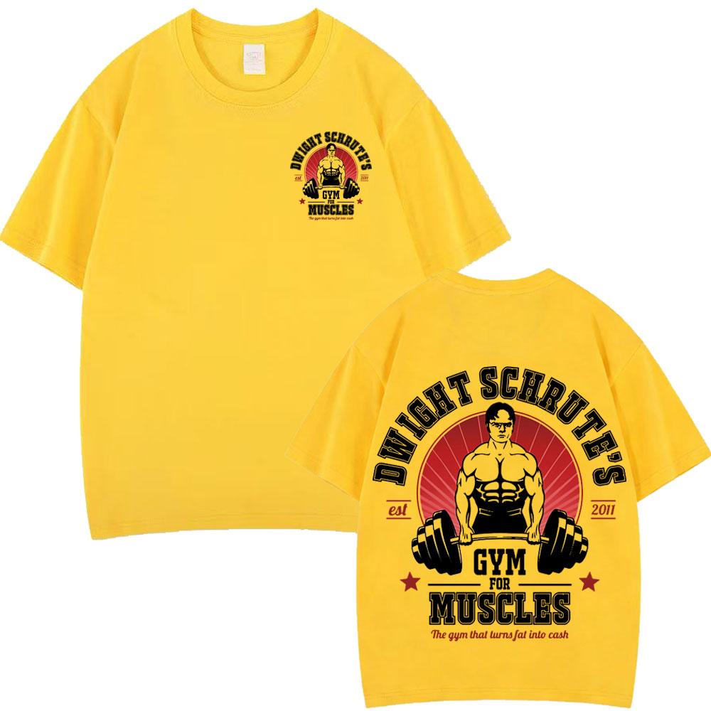 Dwight Schrute Gym for Muscles Doublesided T Shirt Tv Series The Office Michael Scott Hiphop Casual T Shirts Men Cotton Tees