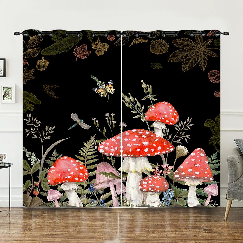 Curtains Mushroom Sunshade Digital Printing Curtains Blackout No Punching Bedroom Living Room Universal