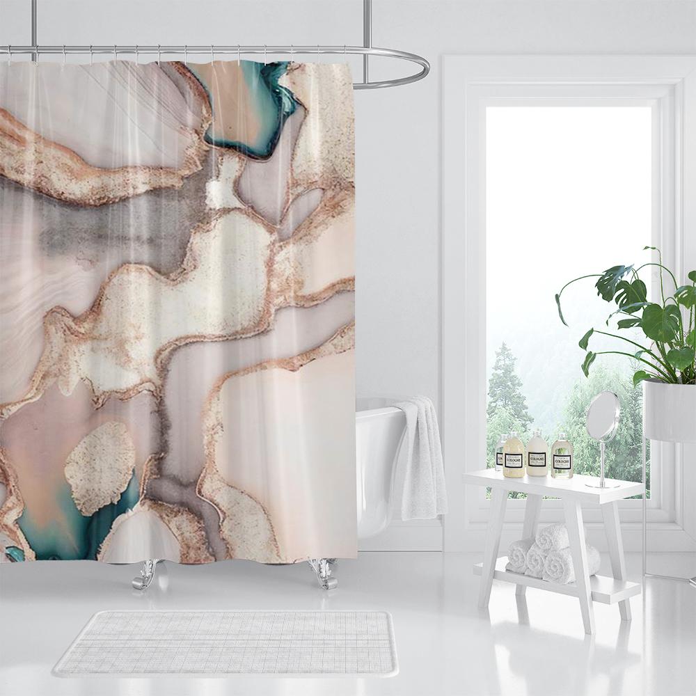 Black Gold Marble Crack Bathroom Shower Curtain Luxury Abstract Deco Textured Geode Art Polyester Fabric Hooks Bath Curtain Set