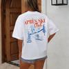 Rückendruck Ski Club T-Shirt Damen Vintage Baumwollhemd Weich Kurzarm Rundhals Lässige Grafik Tops T-Shirts Damenbekleidung