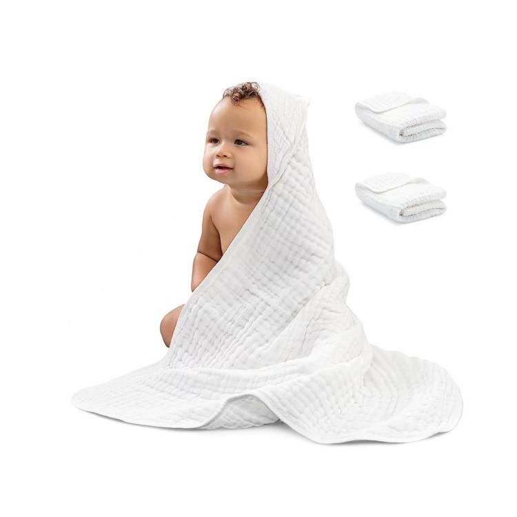 Baby Muslin Cotton Absorption Gauze Hooded Cloak Robe Bath Towel Kids Beach Muslin Wrap Blanket Solid Color for Children