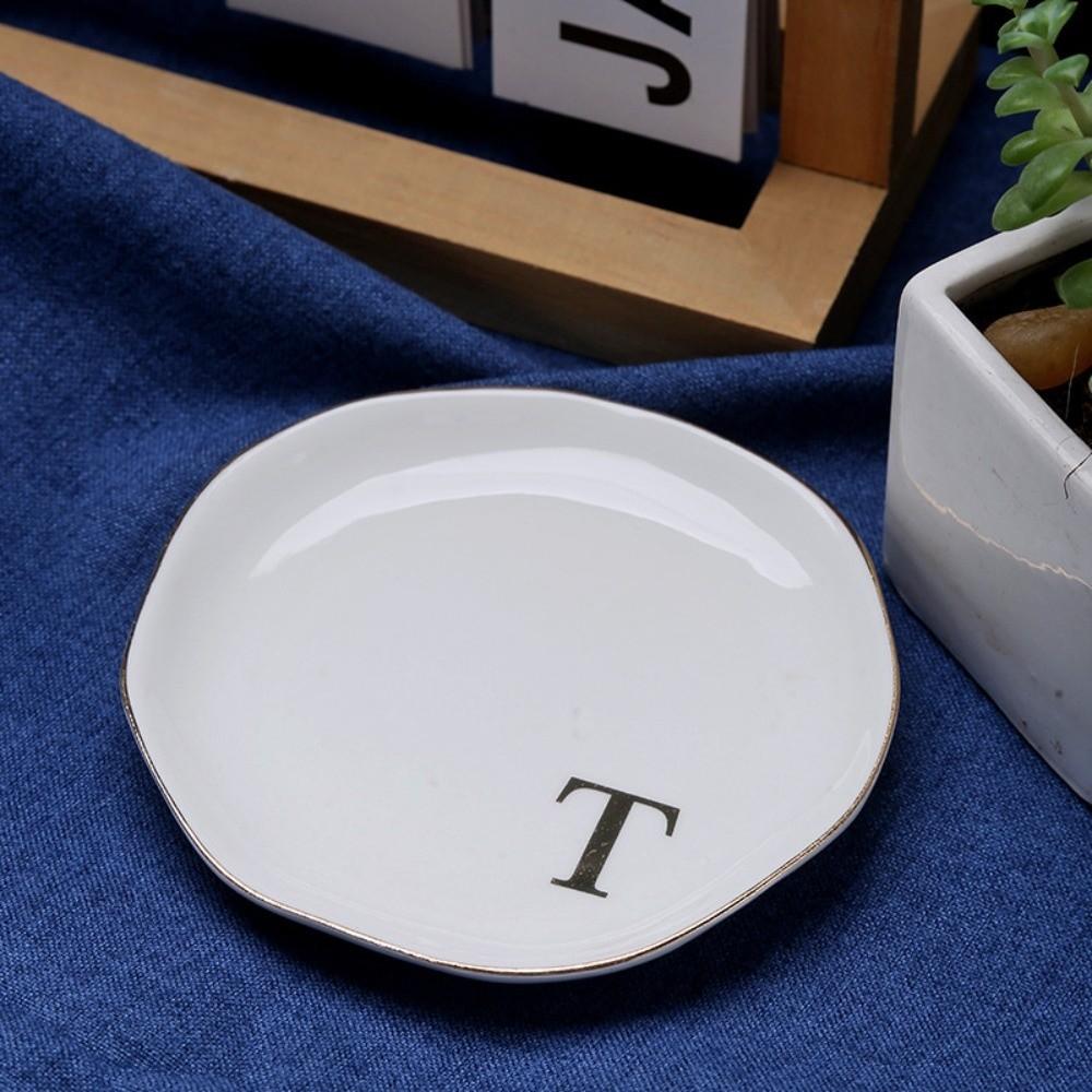 Gold Rim Monogram Letter Ring Dish A-Z Decorative Ring Holder Plate Blogger's Recommendation