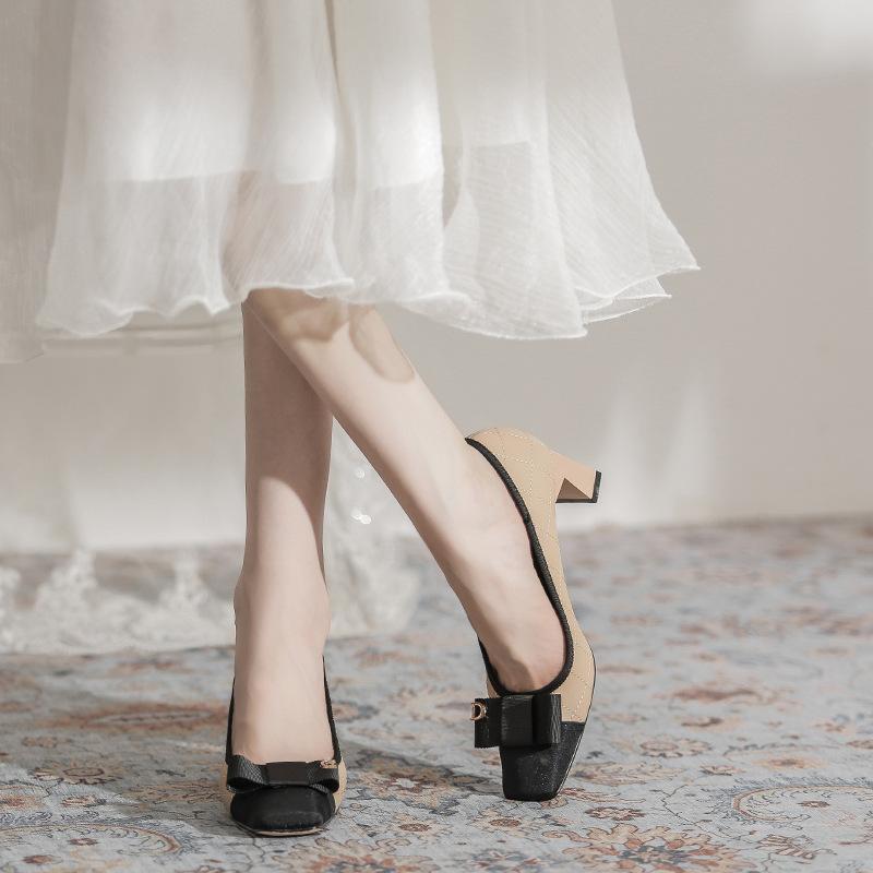 6368-6 Xiaoxiangfeng Shallow Mouth Commuter Work Shoes 2025 New Square Head Mary Jane Single Shoes Thick Heel High Heels Women