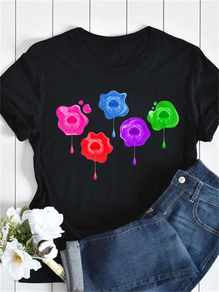 Maycaur New Nail Polishl Women's Fashion Tops 90s Girls Streetwear Casual Short Sleeve T-shirts Women's T-shirts Female Tops Tee