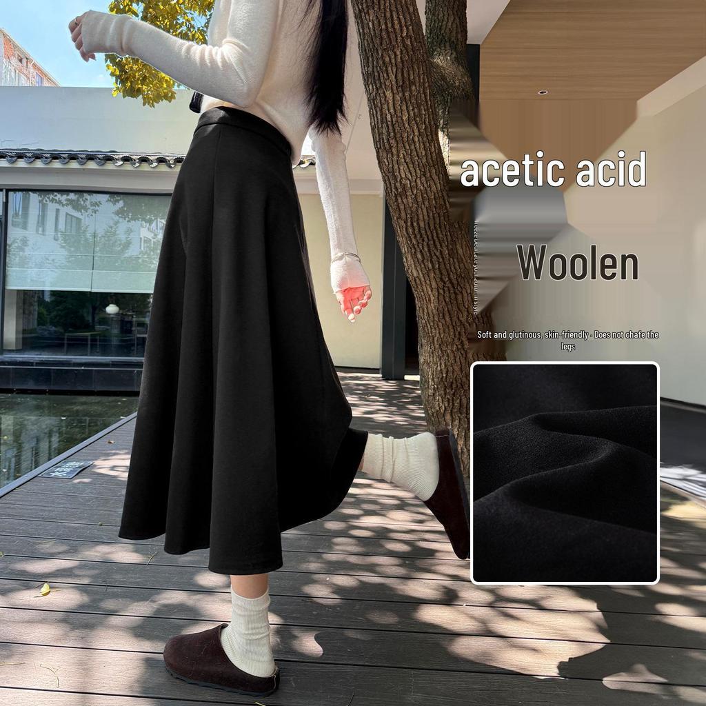 2025 New College Style Black A-Line Wool Skirt - Autumn/Winter Pear-Shaped Exclusive