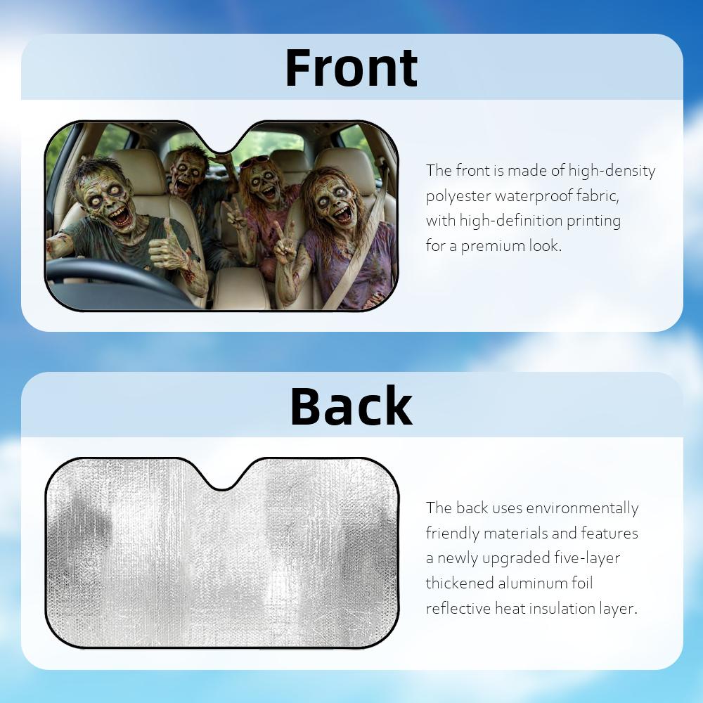 Visiera Parasole Divertente per Auto con Zombi, Parasole per Parabrezza Anteriore dell'Auto, Scudo Termico Blocca Raggi UV, Copertura Pieghevole Universale
