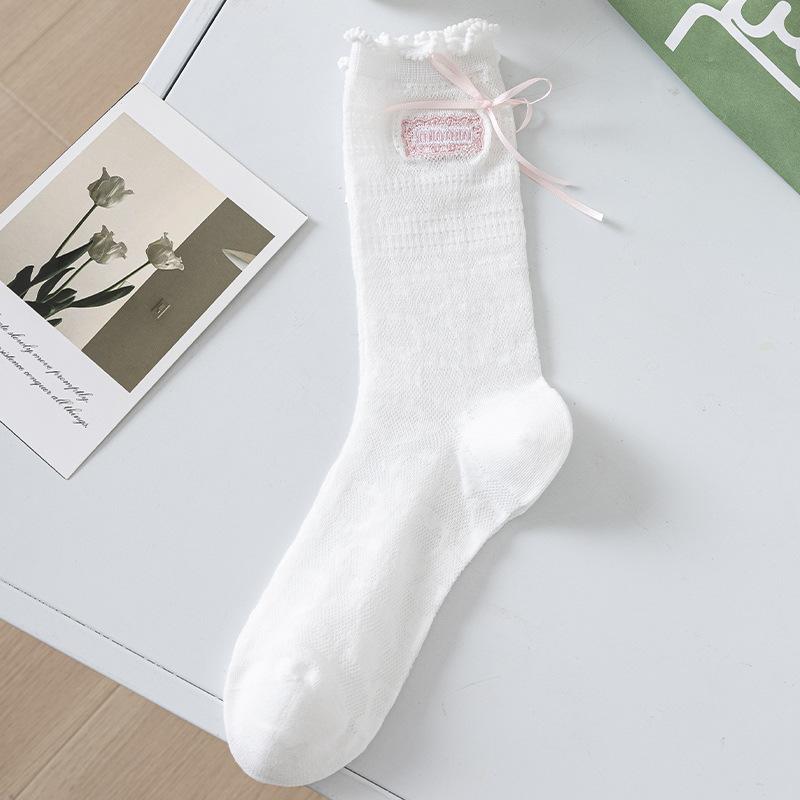 5 Pairs of Women's Summer Thin Lace Lace Embroidered Bow Baley Wind Tube Socks