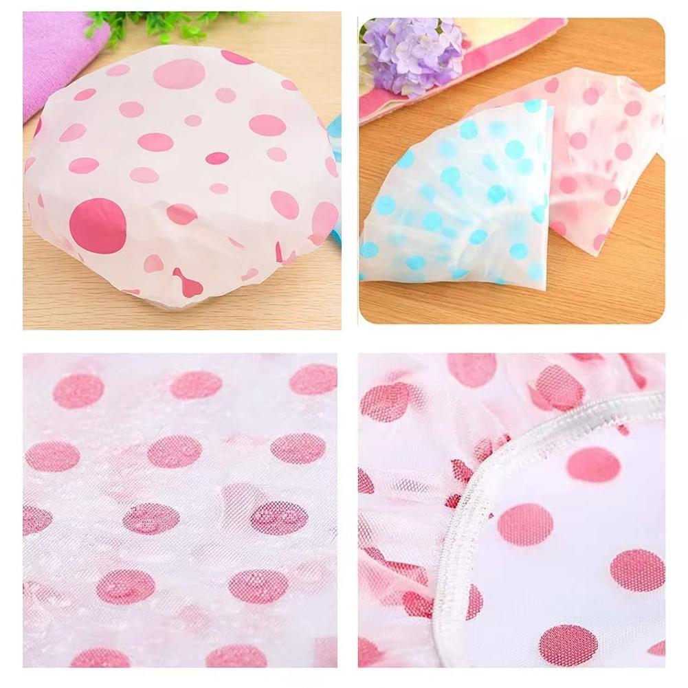 Pink Polka Dot Shower Cap PE Material Waterproof Soft Elastic Band Secure Fit Travel Friendly Lightweight Foldable Hair Protect
