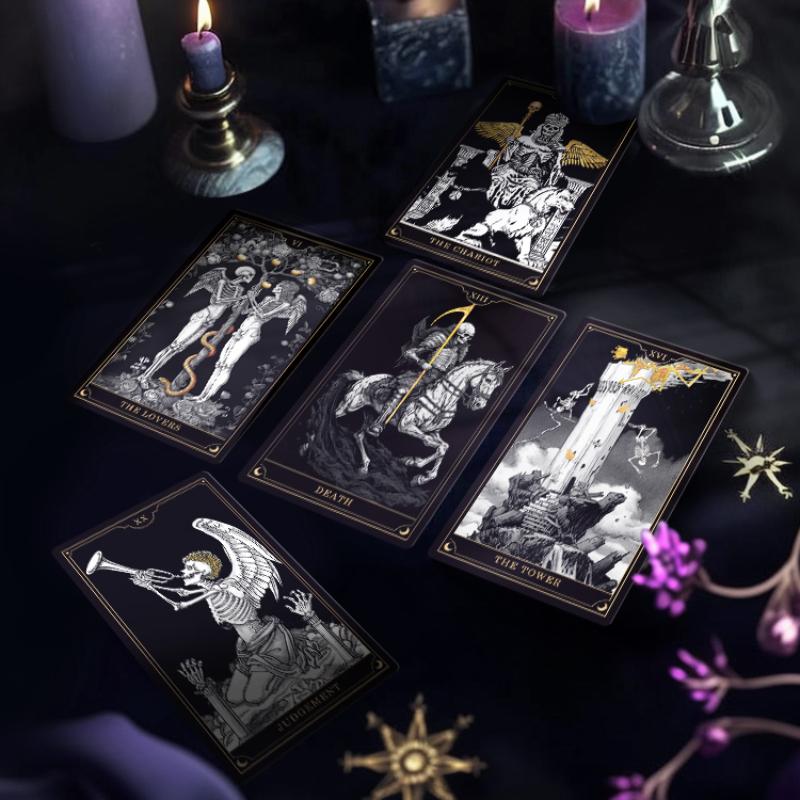 New Skull Black Tarot Deck 78 Cards Gothic Divination Oracle Dark Mystery Rider Waite Spiritual Guidance English Spanish Russian