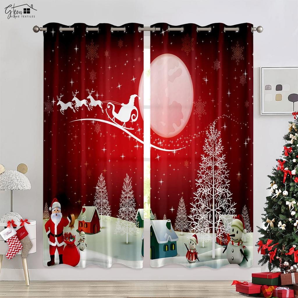 Christmas Decoration Curtains Christmas Tree Gift Living Room Bedroom Children's Room New Year Festival Polyester Fiber Curtains