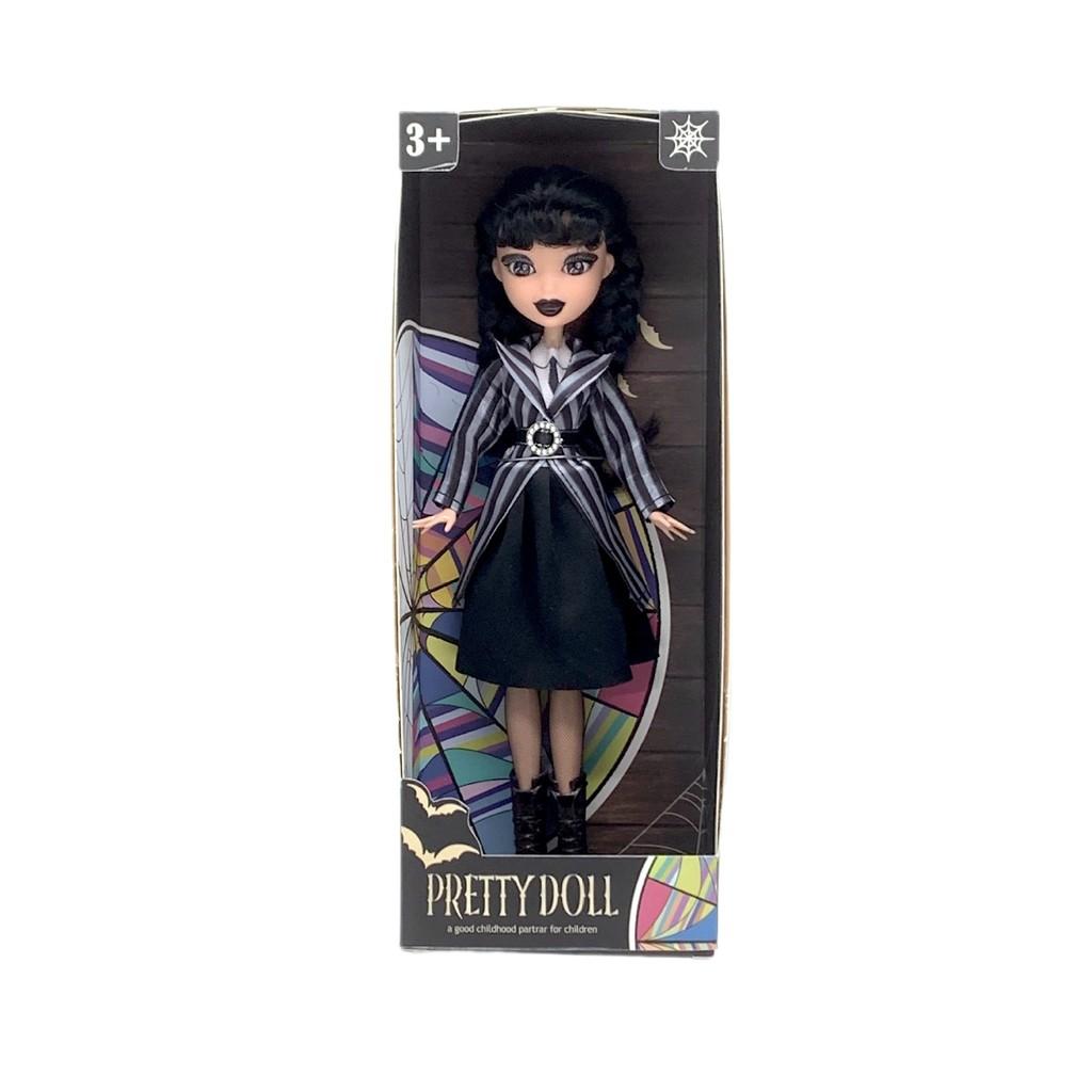 Wednesday Addams 9 Zoll PVC-Puppe mit Schuluniform und dunklem Stil Dekor