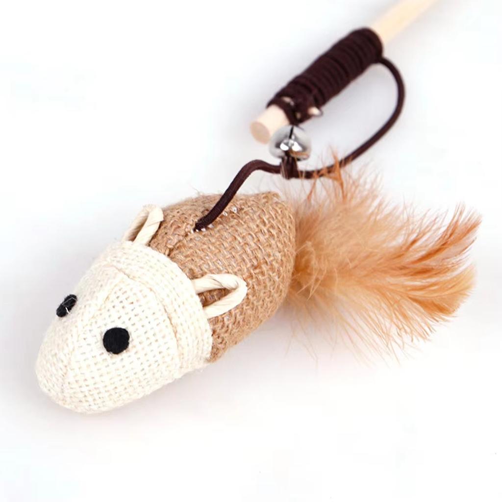 Pyrrion Cats Wand Toy Teaser Toy Stretchy Rope Mouse Shape with Bell Feather Self-Help Relief Toys