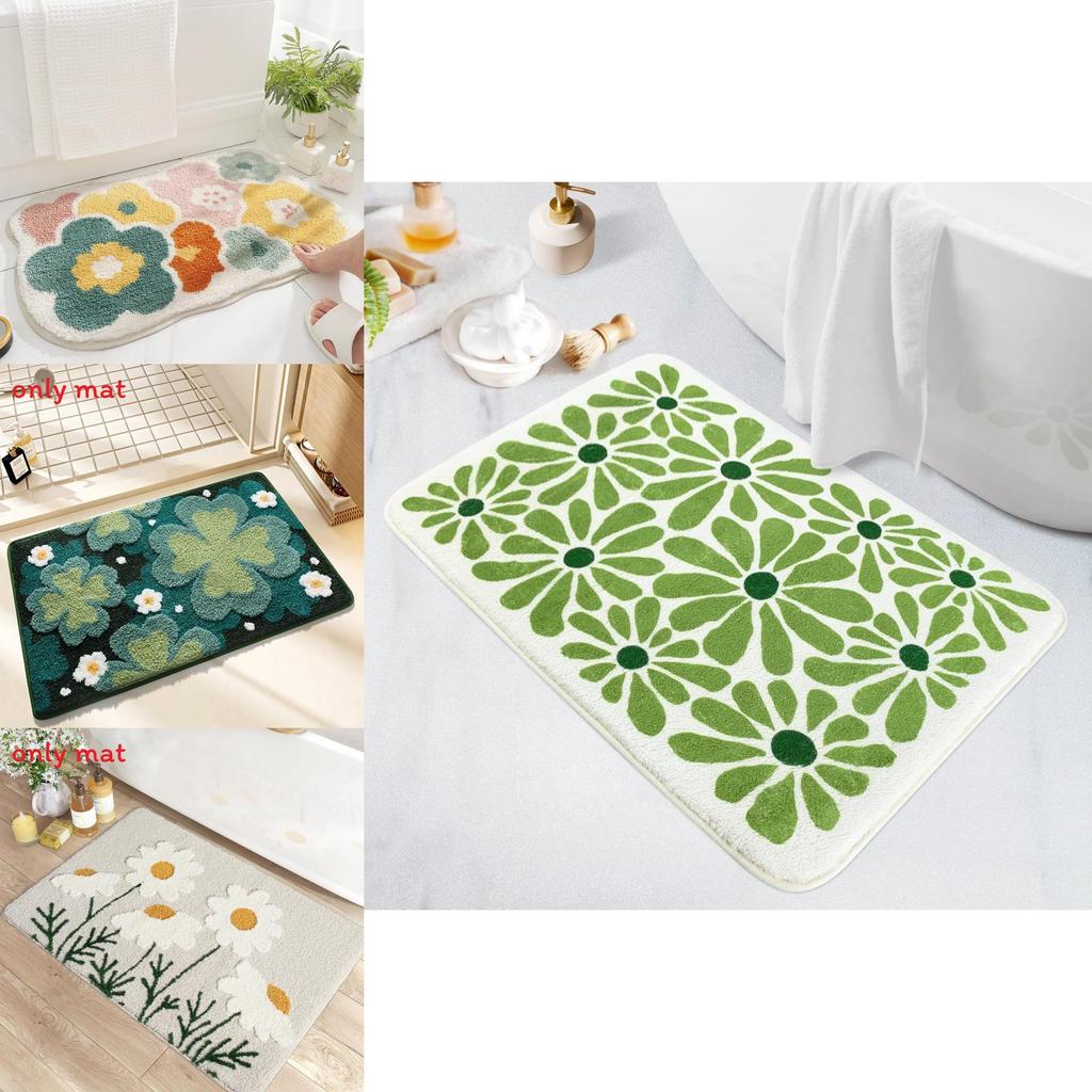 Sweet Flower Pattern Plush Absorbent Floor Mat Carpet For Home Use