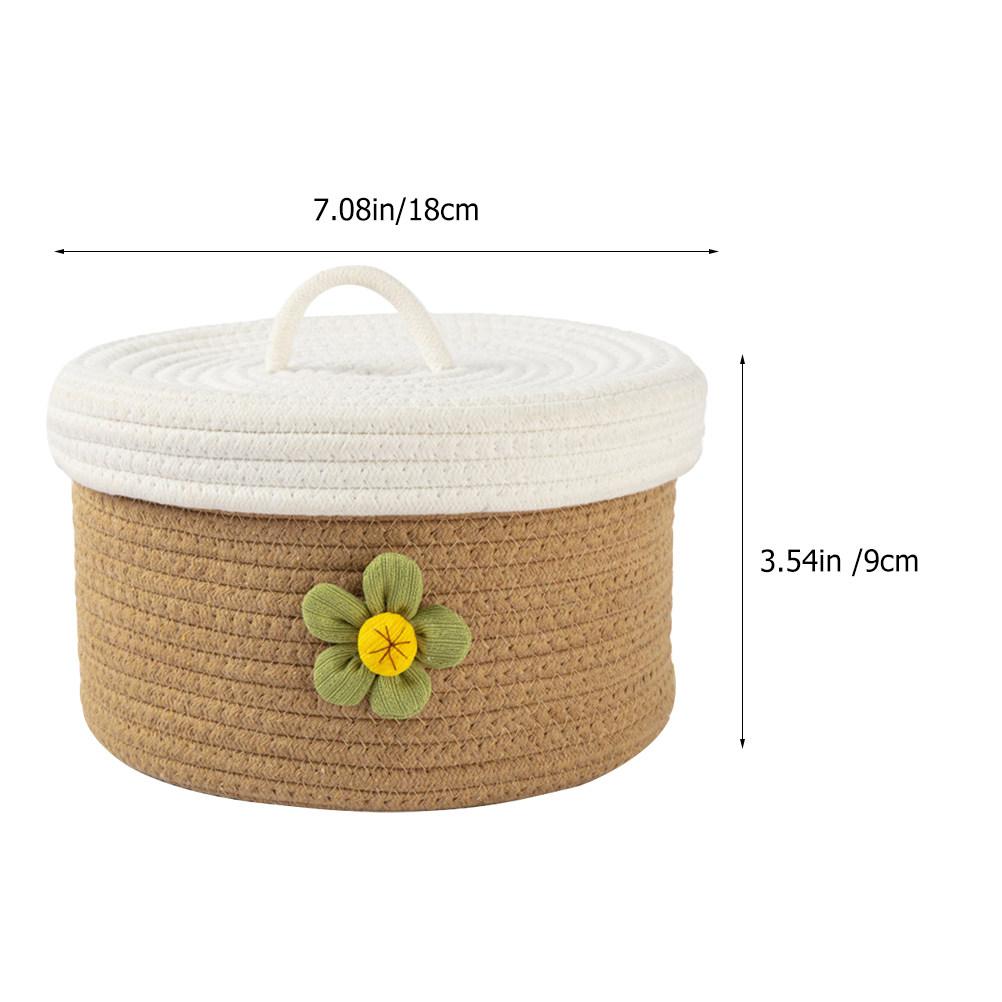 Lidded Large Cotton Rope Storage Basket Round Woven Organizer Multipurpose Suitable for Living Room Bedroom Sundries Storage