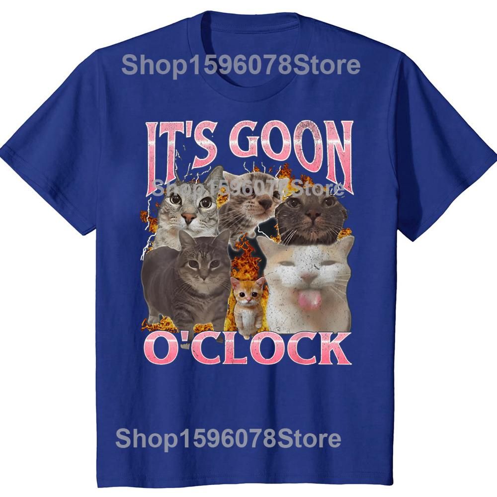Lustiges IT's GOON O'CLOCK Katze Grafik T-Shirt Herren Damen Lässig Hip Hop Streetwear T-Shirt Baumwolle Kurzarm Übergroße Kleidung
