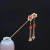 Vintage-Style Copper Coin Flower Hairpin with Tassel - Elegant Hanfu Hair Accessory