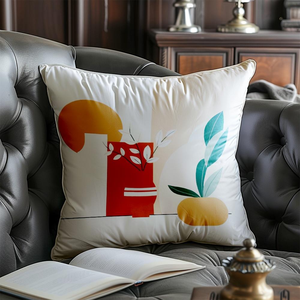 Abstract Botanical Pillowcase Boho Throw Cushion Cover Modern Plant Life Decor Geometric Leaf Print Neutral Bedroom Accent