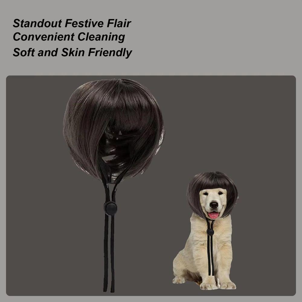 Exposed Ear Design Pet Bob Wig Adjustable Fit Cat Cosplay Wig Cat Fake Hair  Holiday Photography