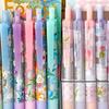 6 Pcs Retractable Gel Pen Floral Neutral Pen Black Ink Pressing Pen Quick-Drying Writing Pen Journaling Pen for Student