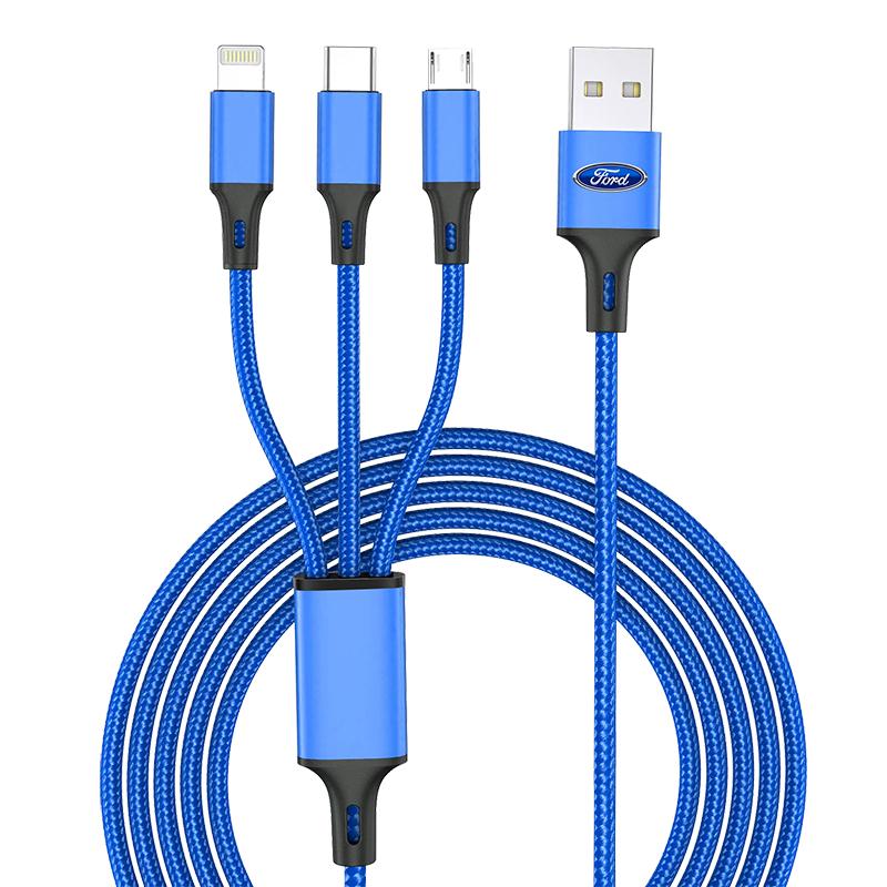 Car Emblem 3in1 TypeC Lightning Micro USB Fast Charging Cable For Ford Focus Mondeo MK1 MK2 MK4 MK3 Fiesta ST Line Kugo Transit Escape Fusion Explorer